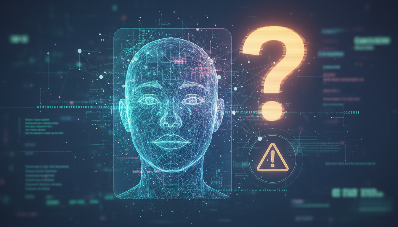 An AI interface generating a passport photo, with a subtle visual cue indicating potential issues or a question mark over its accuracy.