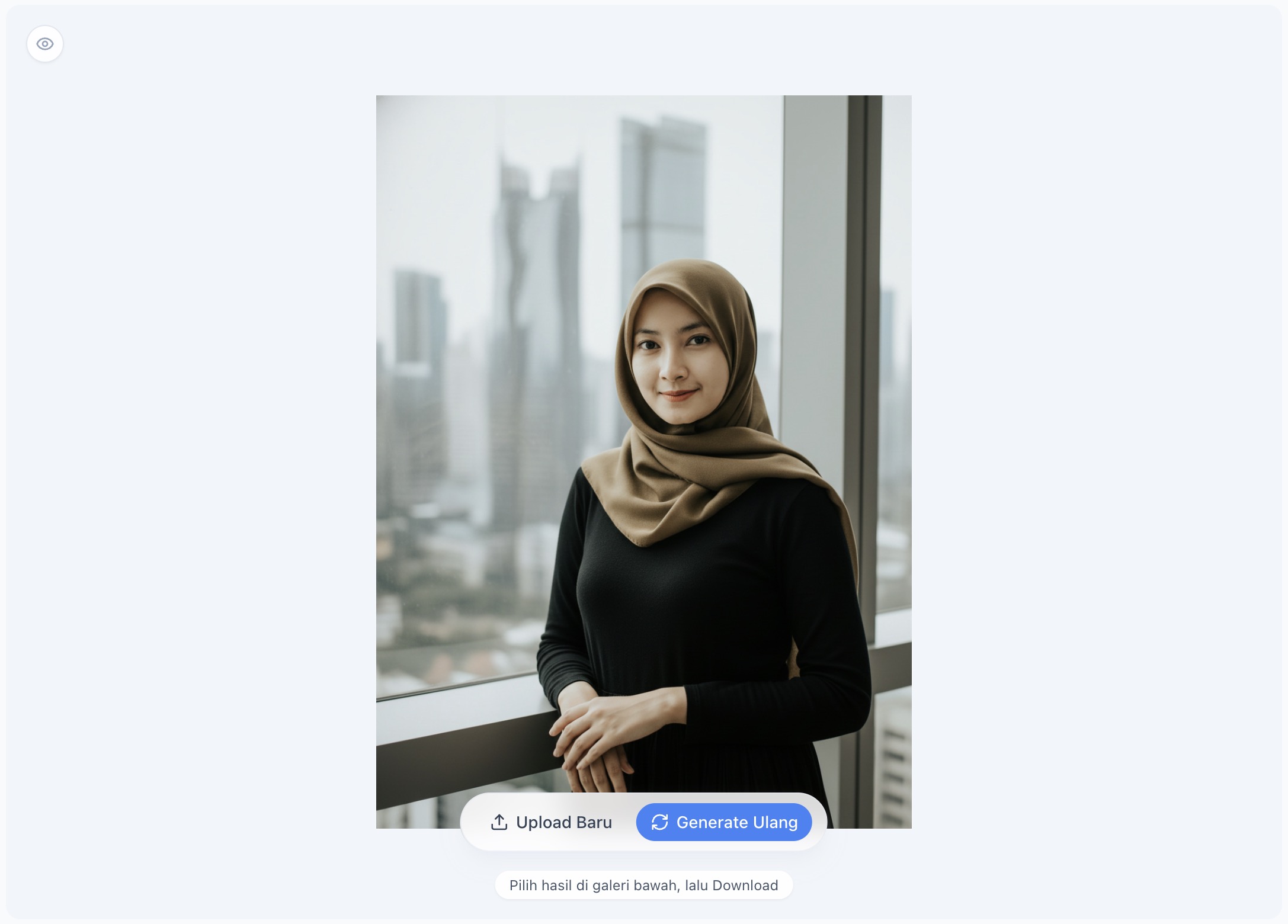 Hasil headshot profesional setelah diproses AI